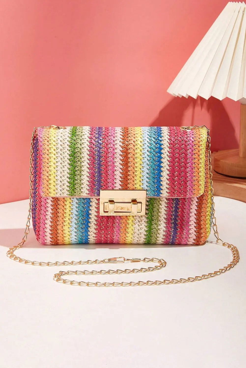 Multicolour Bohemian Woven Gold Chain Shoulder Bag Markonline