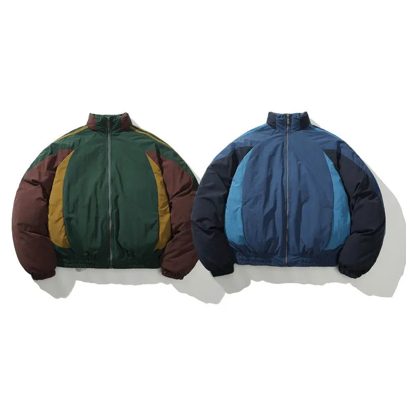 Street Style Color-blocked Cotton Coat for Men and Women, Winter Casual Thick Warm Puffer Jacket, Couple's Cotton Coat Outerwear Markonline