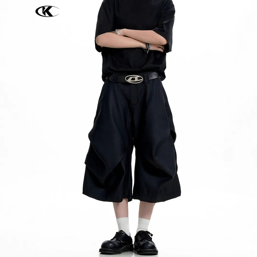 Trousers for Men and Women Water-Washed Vintage Straight Clean Fit Loose Wide-Leg Shorts