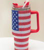 Red Rhinestone American Flag Print Handled 40oz Thermos Tumbler Dear-Lover Dropshipping
