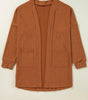 Chestnut Textured Knit Side Pockets Open Front Cardigan Dear-Lover Dropshipping