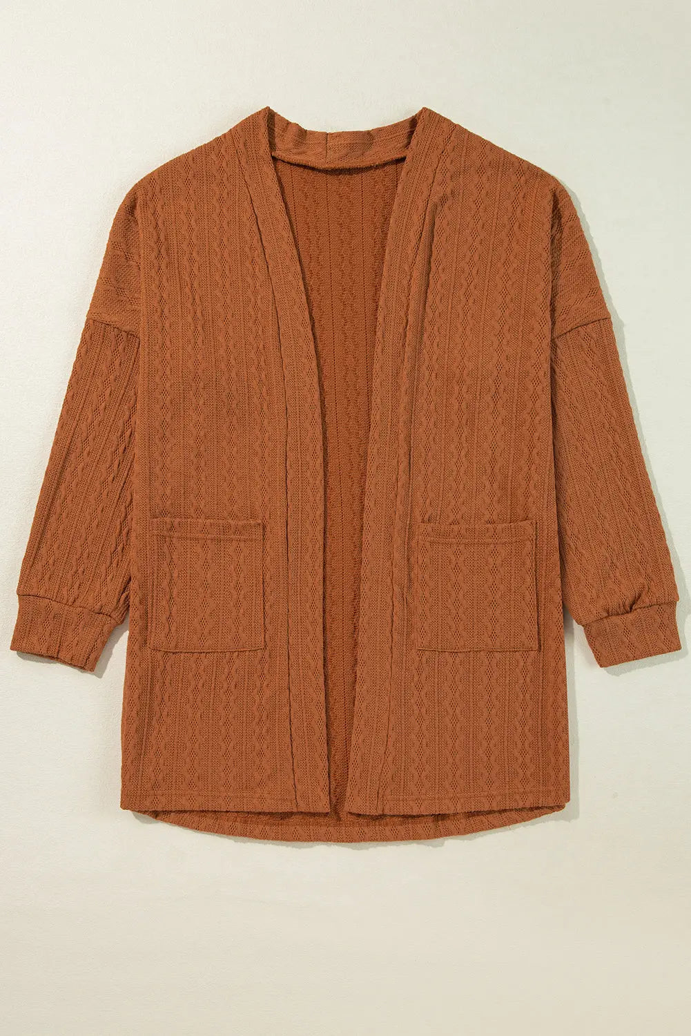 Chestnut Textured Knit Side Pockets Open Front Cardigan Dear-Lover Dropshipping