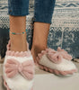 Fushia Bow Decor Color Block Ribbed Plush Slippers Markonline