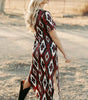 Red Western Aztec Printed Long T-shirt Dress Markonline