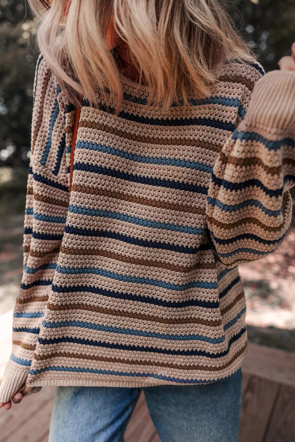 Multicolour Striped Knitted Drop Shoulder Round Neck Sweater Dear-Lover Dropshipping