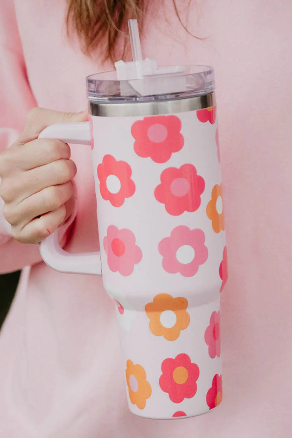 Multicolor Flower Print Handled Stainless Steel Vacuum Cup 40oz Dear-Lover Dropshipping