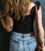 Black Ruffled Wide Straps Slim Tank Top Markonline