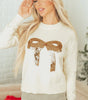 White Sequined Bow Graphic Christmas Holiday Sweater Dear-Lover Dropshipping