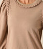 Light French Beige Braided Trim Puff Sleeve Dress Markonline