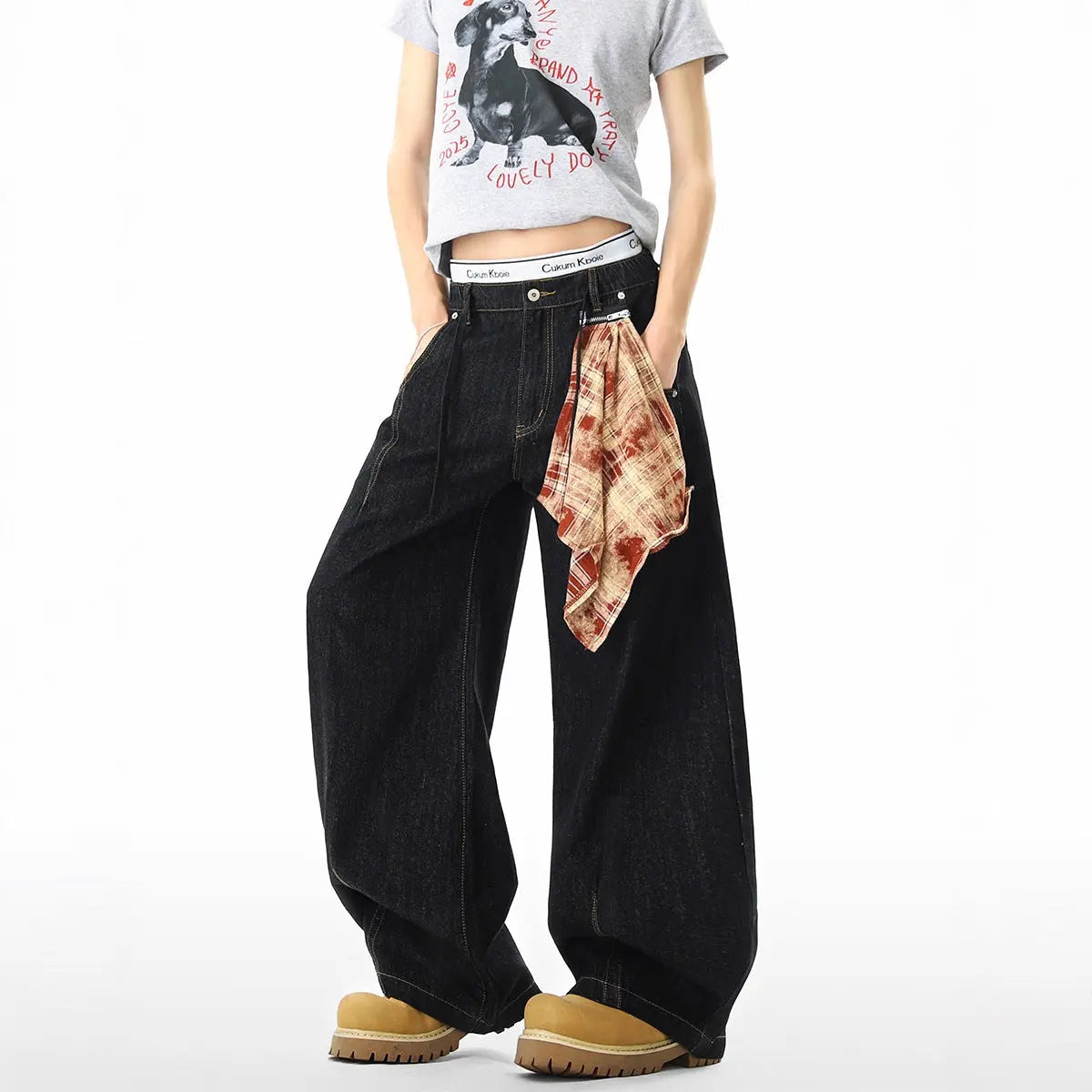 Plaid Baggy High Waist Zipper Jeans for Men and Women &ndash; Loose Wide Leg Oversized Pants Markonline
