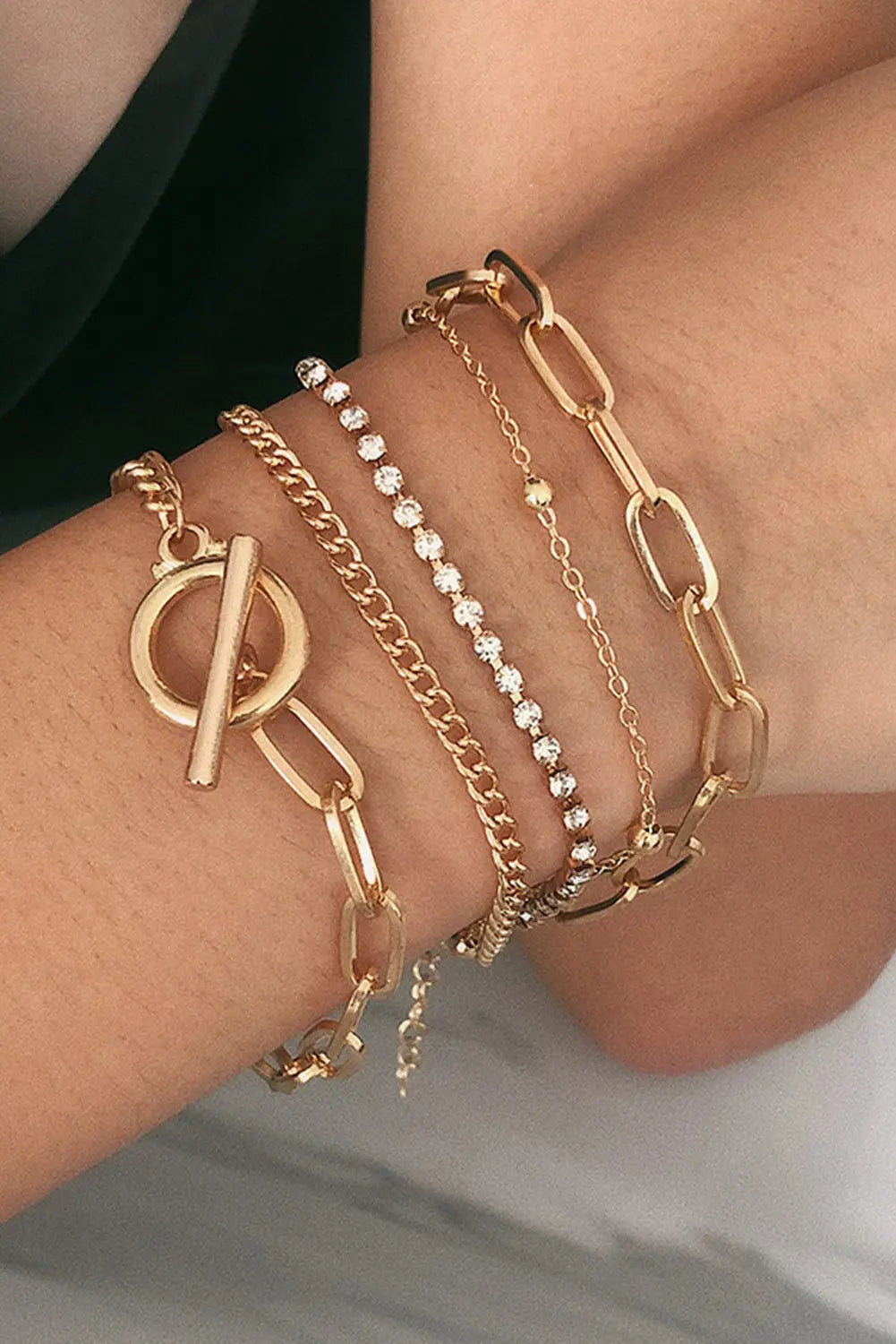 Gold Multi Layered Rhinestone Plated Chain Bracelet Set Dear-Lover Dropshipping