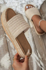 White Boho Woven Non-slip Wedge Slippers Markonline