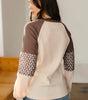 Brown Floral Print Patchwork Color Block Long Sleeve Top Markonline
