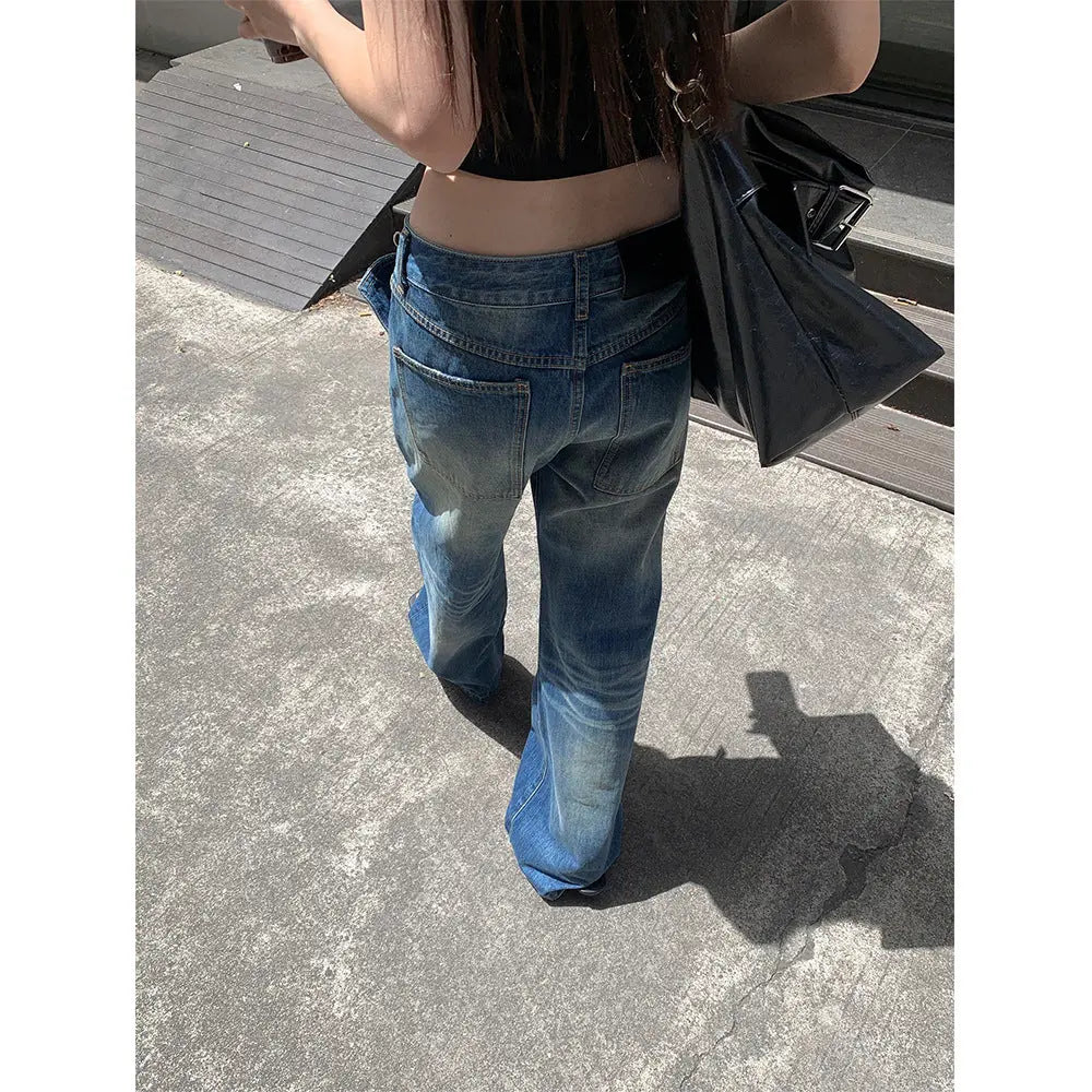 Split Pocket Design Jeans Women's Vintage Casual Straight Leg Pants Markonline