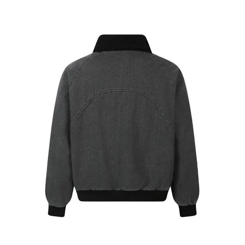 Retro Work Jacket Men Loose Lamb Velvet Turn-down Collar Washed Denim Coat Autumn Winter Streetwear Cotton Jacket eprolo