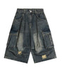 Washed multi pocket workwear denim shorts for men Markonline