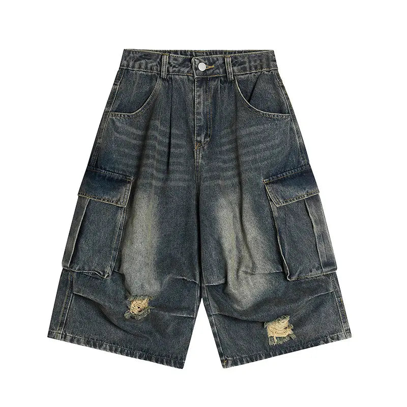 Washed multi pocket workwear denim shorts for men Markonline