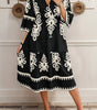 Black Western Geometric Print 3/4 Sleeve Loose Midi Dress Markonline