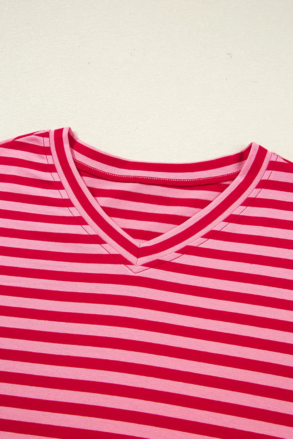 Strawberry Pink Mix Striped Drop Shoulder Patchwork Sleeve V Neck Pullover Dear-Lover Dropshipping