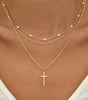 Gold Plated Cross Pendant Pearl Decor Triple Layer Chain Necklace Dear-Lover Dropshipping