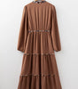 Chestnut Floral Patchwork Detail Notched Neck Long Sleeve Maxi Dress Markonline