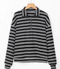 Black Stripe Textured Quarter Zip Collar Long Sleeve Top Dear-Lover Dropshipping