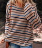 Multicolour Striped Knitted Drop Shoulder Round Neck Sweater Dear-Lover Dropshipping