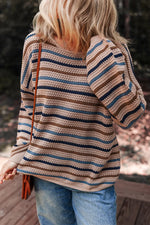 Multicolour Striped Knitted Drop Shoulder Round Neck Sweater Dear-Lover Dropshipping