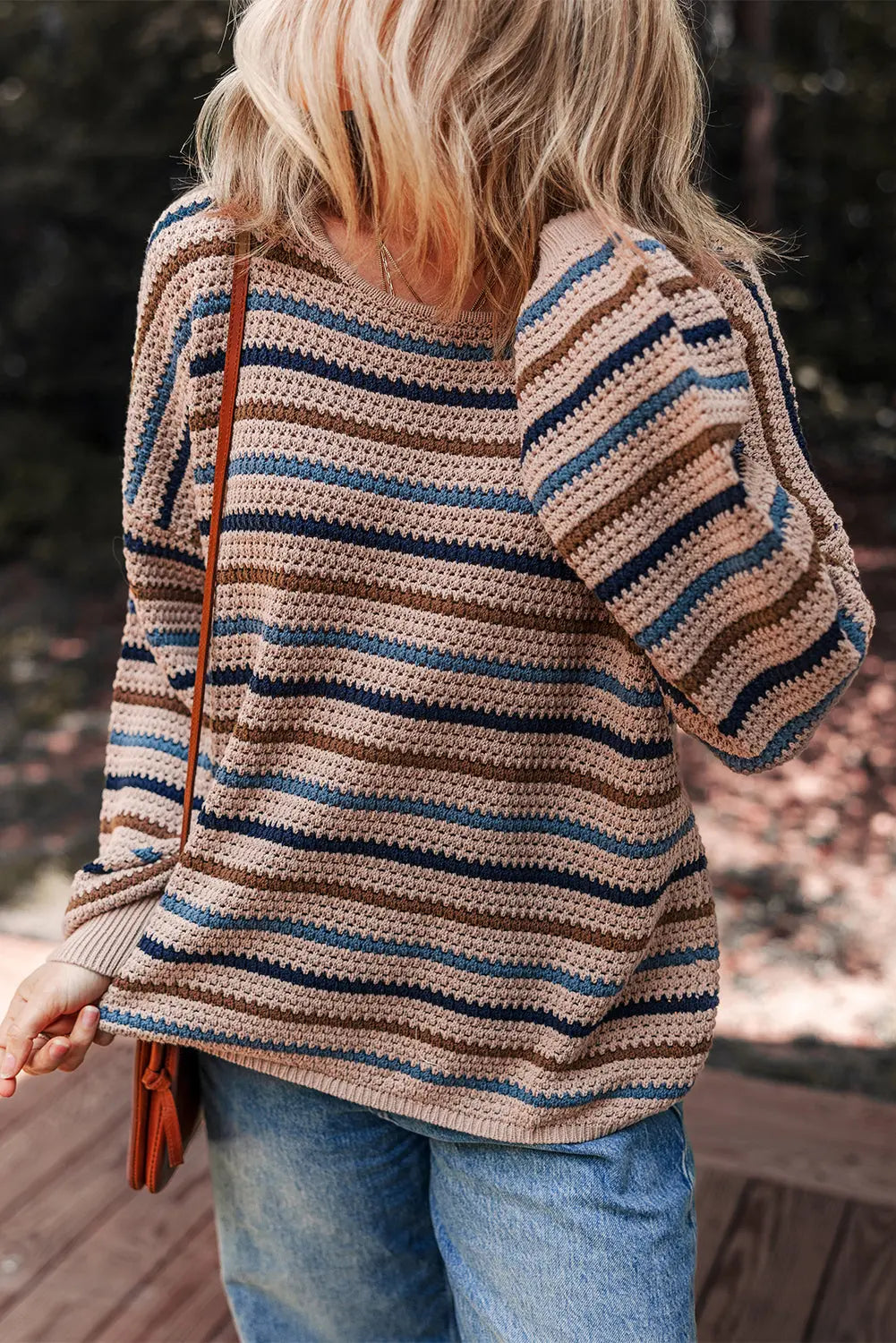 Multicolour Striped Knitted Drop Shoulder Round Neck Sweater Dear-Lover Dropshipping