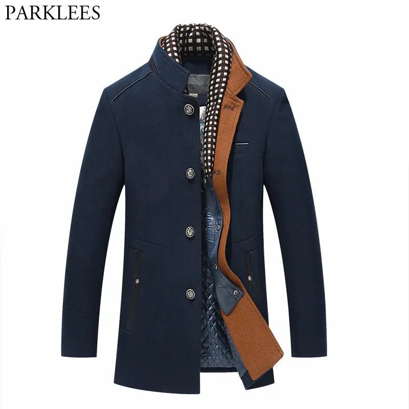 Thicker Mens Trench Coats Winter Long Wool Trench Coat Men Slim Fit Casual Jackets Peacoat Double Collar Woolen Overcoat Markonline