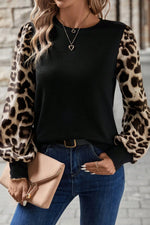Khaki Leopard Puff Sleeve Patchwork Top Dear-Lover Dropshipping