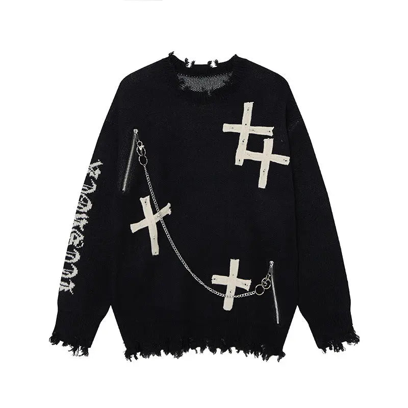 Knitted sweater necklace cross sweater for men