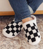 Black Checkered Print Fuzzy Slip On Winter Slippers Dear-Lover Dropshipping