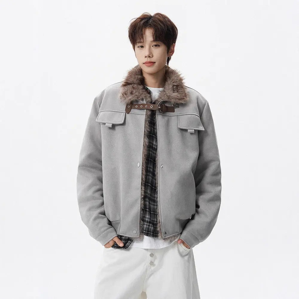 Retro Shearling Lapel Coat for Men Winter Fleece-Lined Thick Warm Loose Suede Motorcycle Style Cotton Jacket Markonline