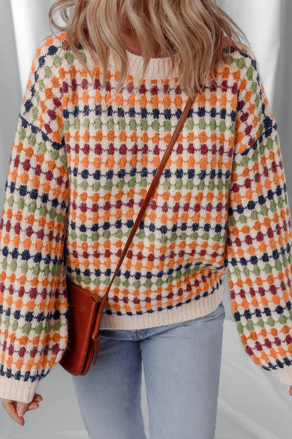 Multicolour Dotty Striped Pattern Knit Drop Shoulder Sweater Dear-Lover Dropshipping