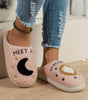 Light Pink Moon & Clock Pattern Fuzzy Home Slippers Dear-Lover Dropshipping