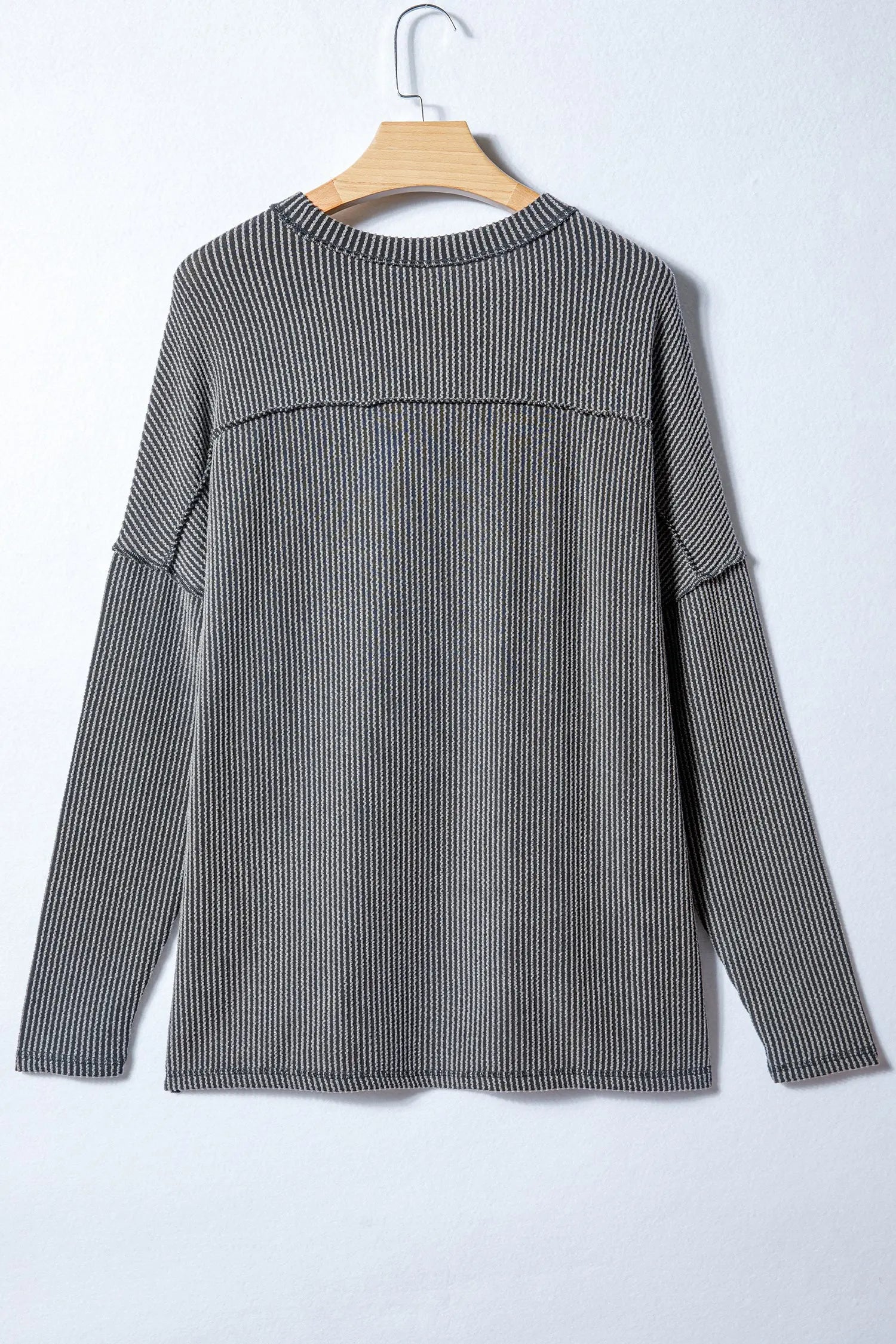 Black Twist Ribbed Exposed Seam Detail Long Sleeve Loose Top Dear-Lover Dropshipping