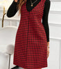 Red Houndstooth Print V Neck Sleeveless Mini Dress Markonline