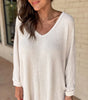 White Waffle Knit Side Slits Loose Fit V Neck Top Dear-Lover Dropshipping