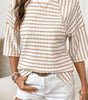 Apricot Stripe Textured Knit Split Hem Half Sleeve Loose Top Markonline