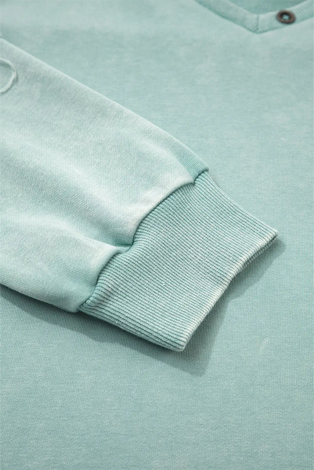 Mist Blue Mineral Wash Exposed Seam Buttoned V Neck Pullover Top Markonline