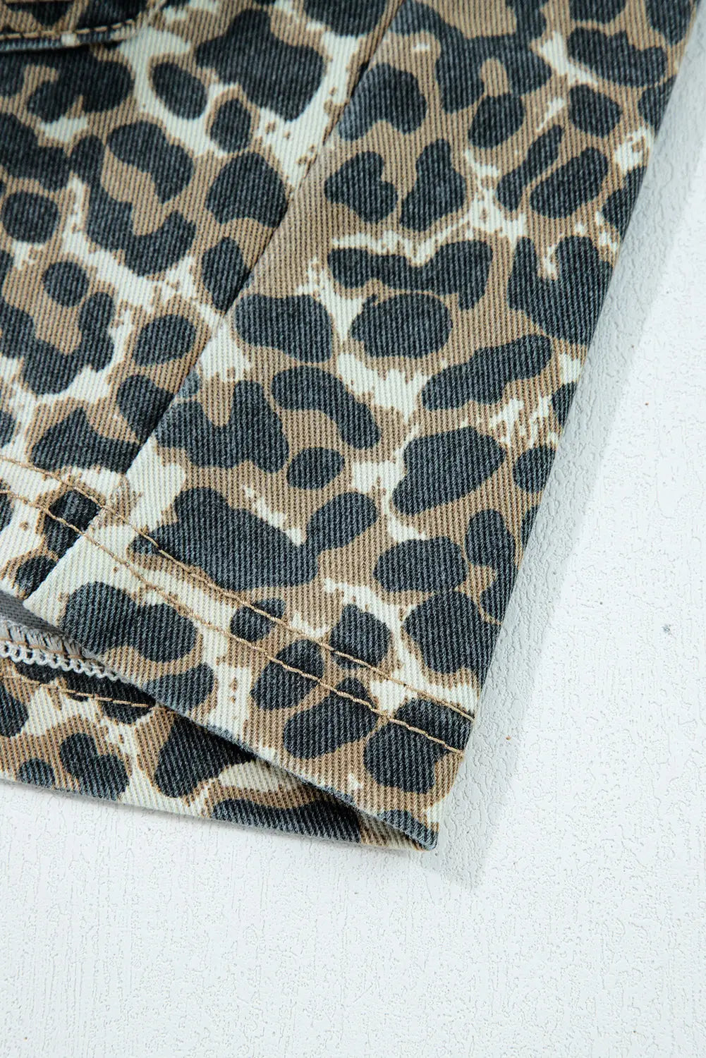 Gray Leopard Print Pocketed Loose Fit Denim Overall Dress Markonline