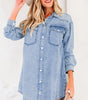Beau Blue Chest Pocket Raw Hem Denim Loose Shirt Dress Markonline