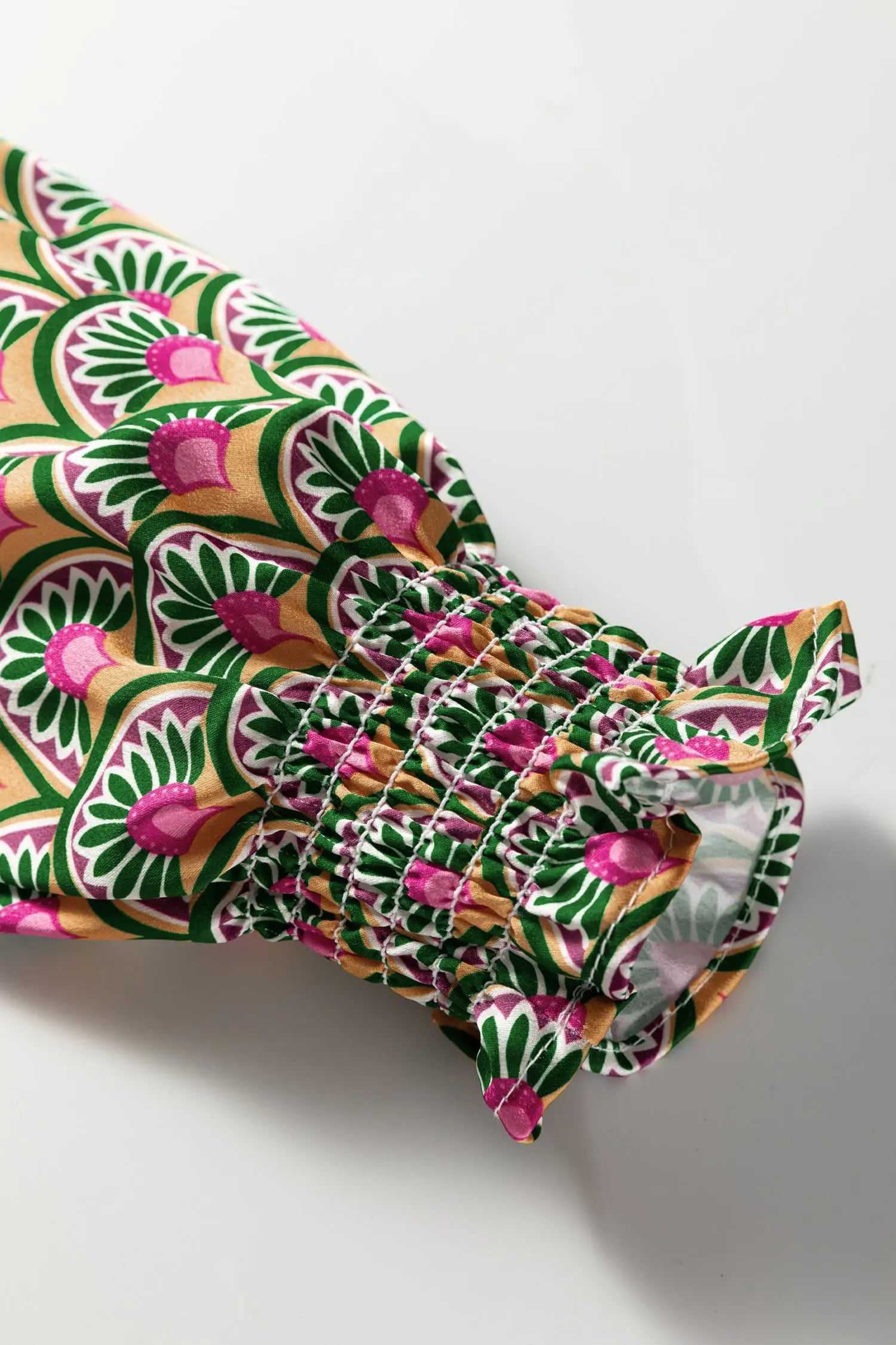 Apricot Floral Patchwork Shirred Cuff Puff Sleeve Sweater Dear-Lover Dropshipping