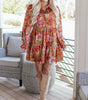 Brown Vintage Floral Print Shirt Style Half Button Long Sleeve Ruffle Mini Dress Markonline