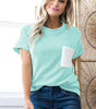 Light Blue Corded Knit Color Block Pocketed Crew Neck T Shirt Markonline