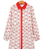 White Father Christmas Contrast Collar Button Front Long Sleeve A-line Mini Dress Markonline