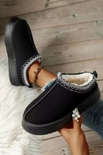 Black Contrast Print Suede Plush Lined Snow Boots Dear-Lover Dropshipping