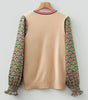 Apricot Floral Patchwork Shirred Cuff Puff Sleeve Sweater Dear-Lover Dropshipping