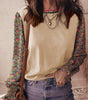 Apricot Floral Patchwork Shirred Cuff Puff Sleeve Sweater Dear-Lover Dropshipping